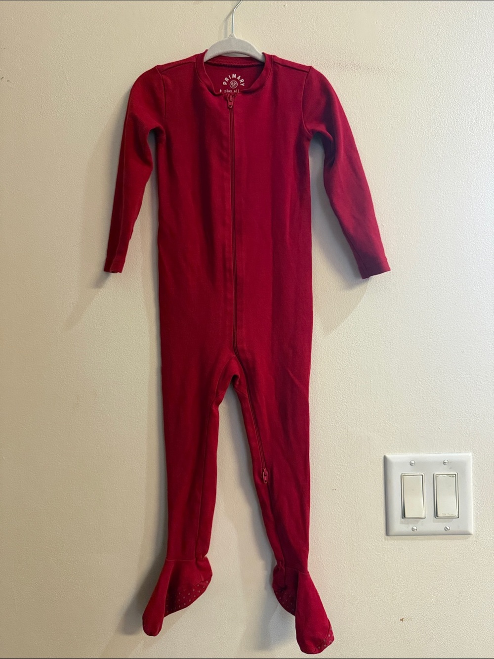 Primary Red Footed One-Piece Zipper Pajama